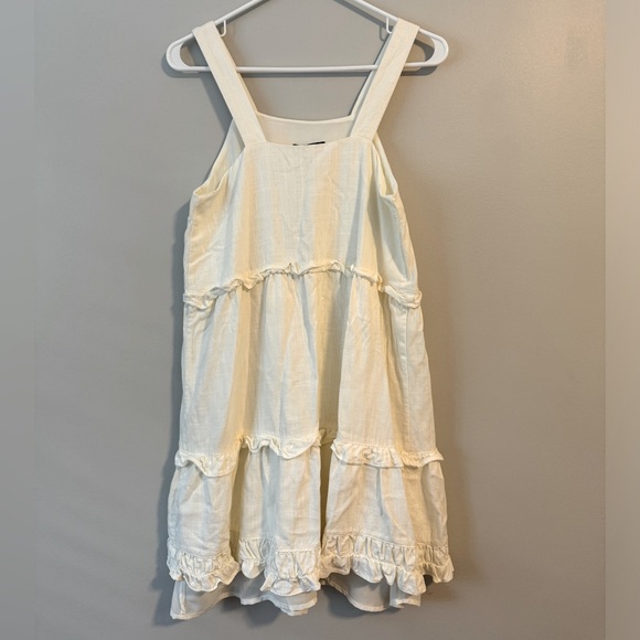 Dex Ruffled Cream Colored Linen lined Dress Sz S - Picture 2 of 8